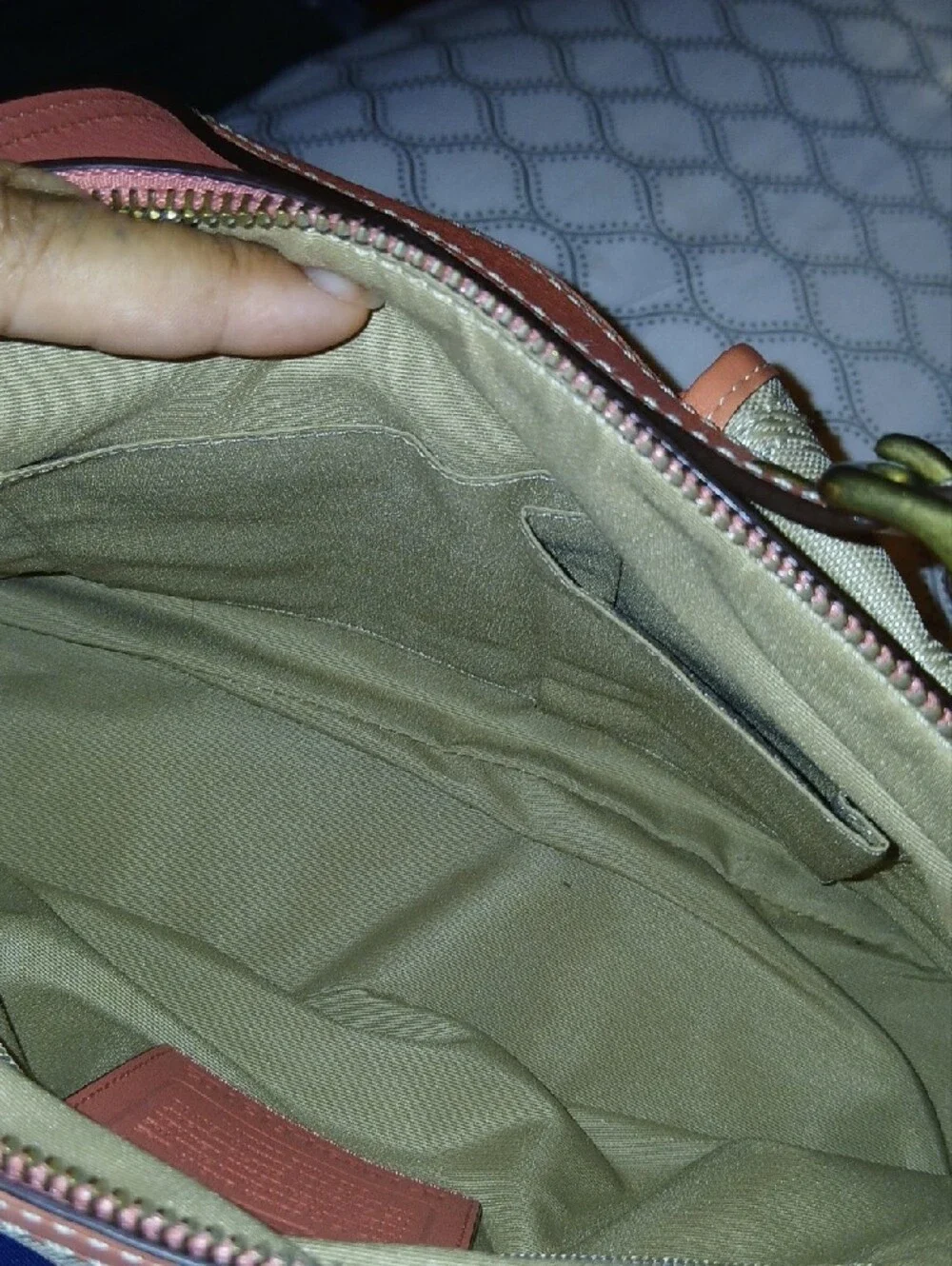 Coach Beige Canvas Shoulder Bag with Tan Leather Trim